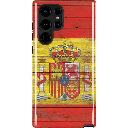 Spain Flag Dark Wood Galaxy S22 Ultra Pro Case